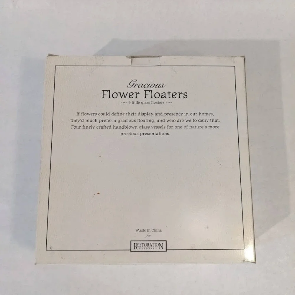 Restoration Hardware Gracious Flower Floaters Handblown Glass Set of 4 Clear Box